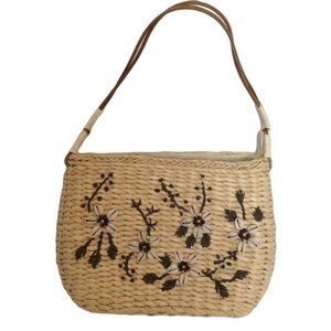 COASTAL Straw Bag Floral Shell Design